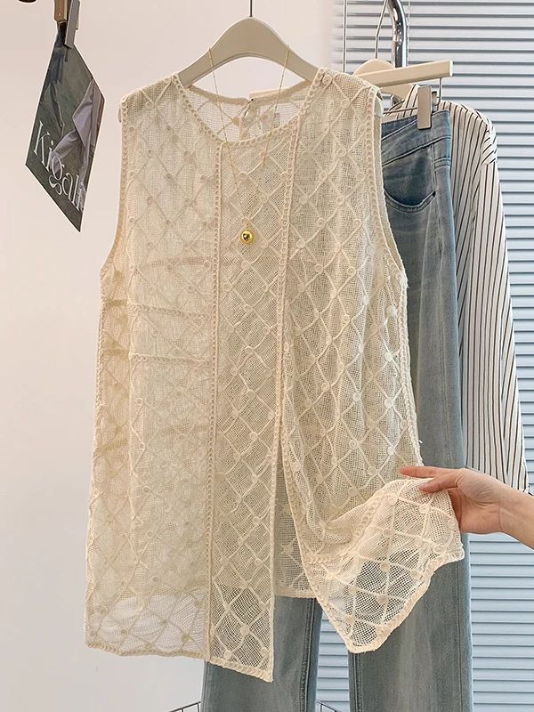 

French Style Hollow out Hook Flower Versatile Mid-Length Vest Dress Brand New Summer Fashion Elegant Women's Shirt Dress