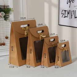 12Pcs Black/White Gift Bags with Clear Window Kraft Paper Bag with handle Candy Biscuits Cake Packing Box Eid Mubarak Gift Bag