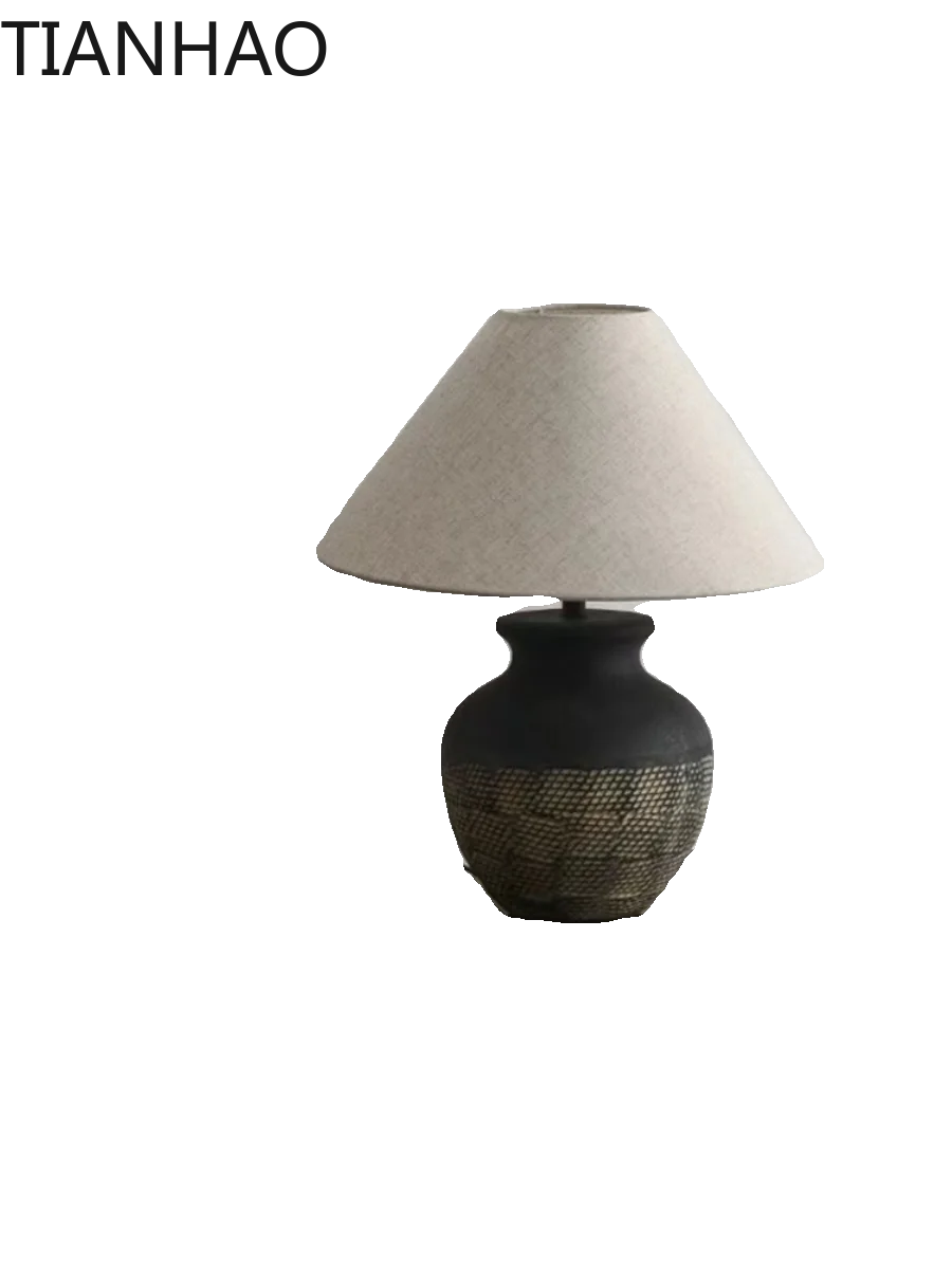 New Chinese ceramic table lamp wabi wind living room bedroom bedsidezen retro Japanese-style homestay model room