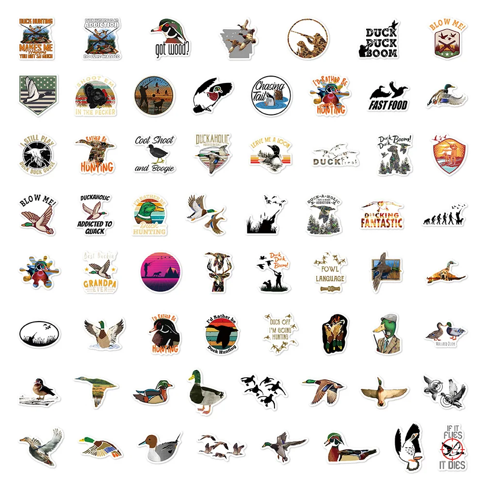 2024 New Duck Hunting Sticker Pack Animal Cartoon Mobile Phone iPad Car Trunk Helmet Guitar Scrapbook Toys Decoration Wholesale