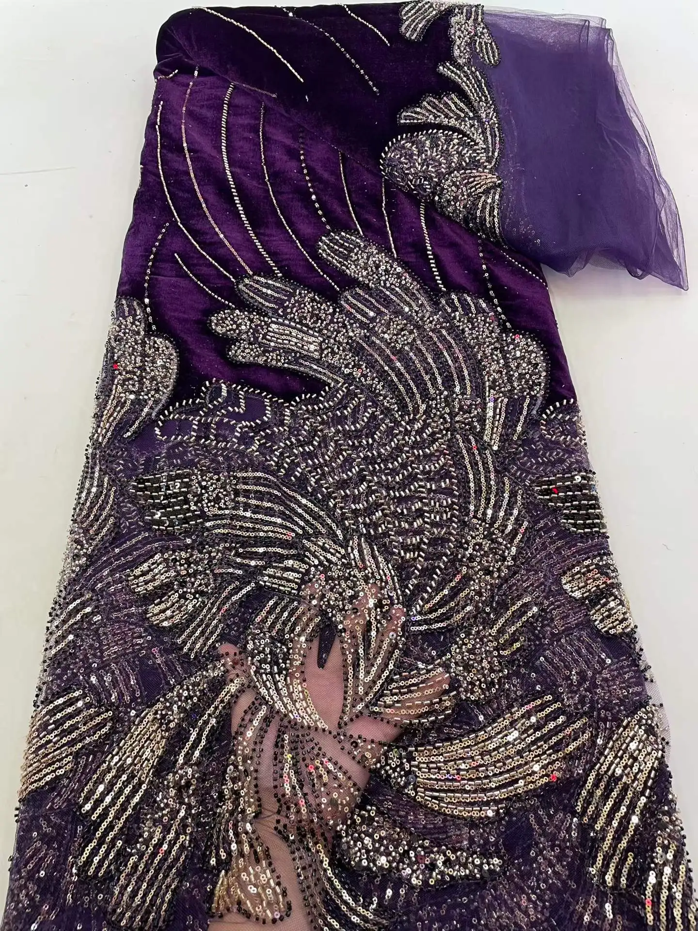 Sewing Velvet Fabric - 5 metre afrika aplike dantel kumaş