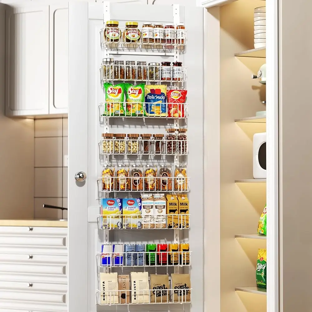 

Adjustable Cabinet Door Organizer, 8-Tier Hanging Spice Ra Organizer, Metal Over The Door Pantry Organizer, Pantry Organizers