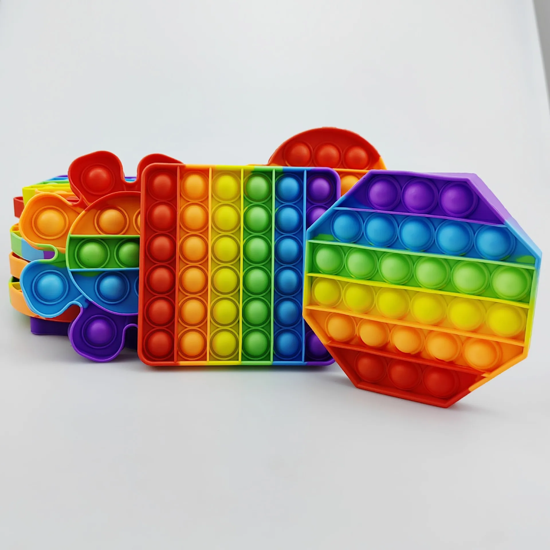 Round Rainbow Color Push Pop Bubble Toy Silicone Sensory Fidget Toy Anxiety Relief Desktop Game for Kids