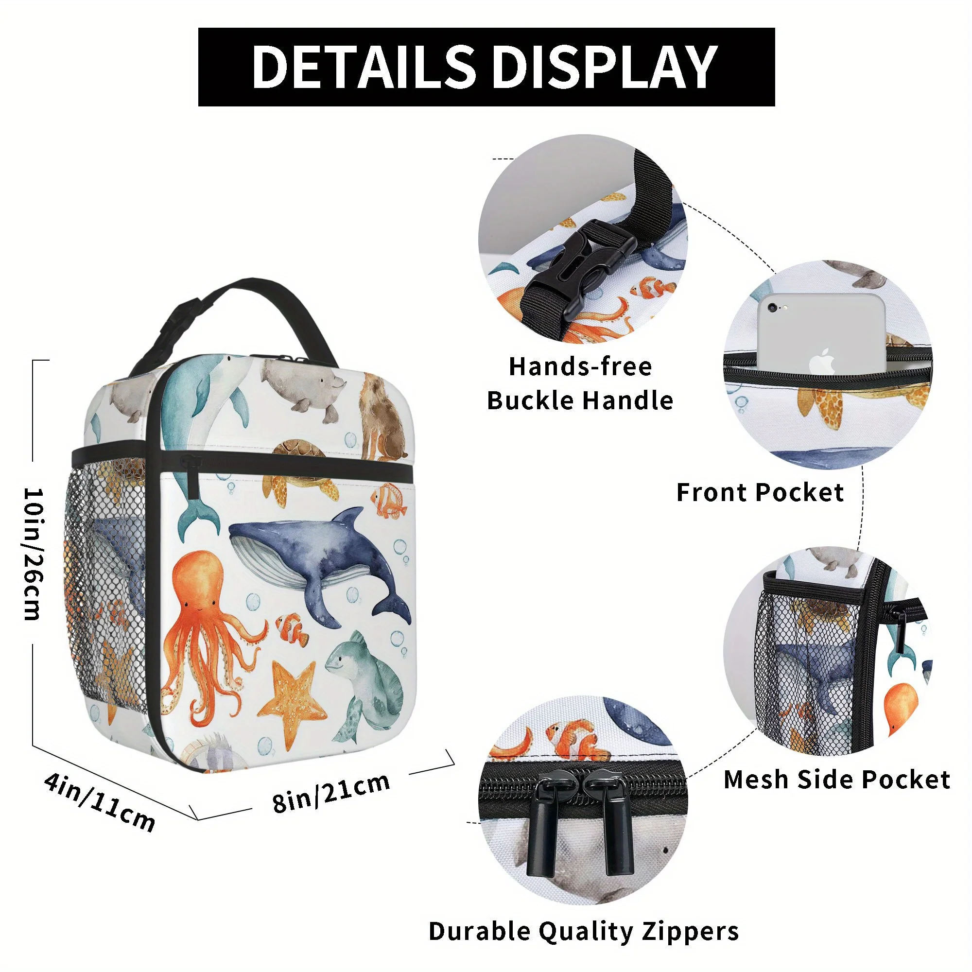 1pc a Printed Thermal Bag Featuring Ocean Animals, Designed for Insulation. It Is Not Intended for Direct Food Contact And Is Su