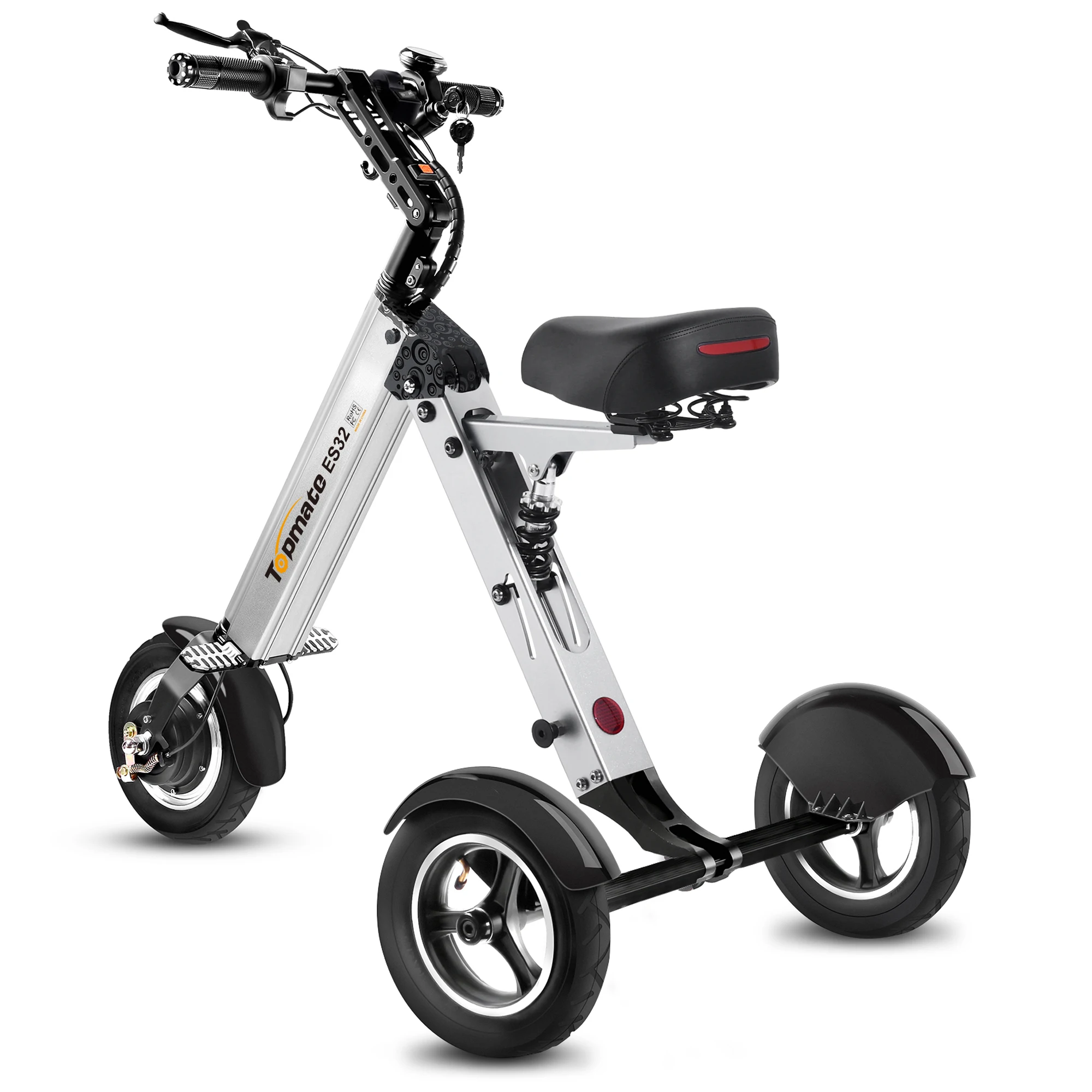 

TopMate ES32 3 Wheels Electric Scooter Foldable Adult Tricycle With Seat 10 Inch Pneumatic Tire Reverse Function Key Switch