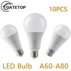 Lâmpadas LED para iluminação doméstica e de escritório, Real Power Light, A60, A80, E27, B22, AC 120V, AC 220V, 8W-24W, 3000K, 4000K, 6000K, 10 PCes