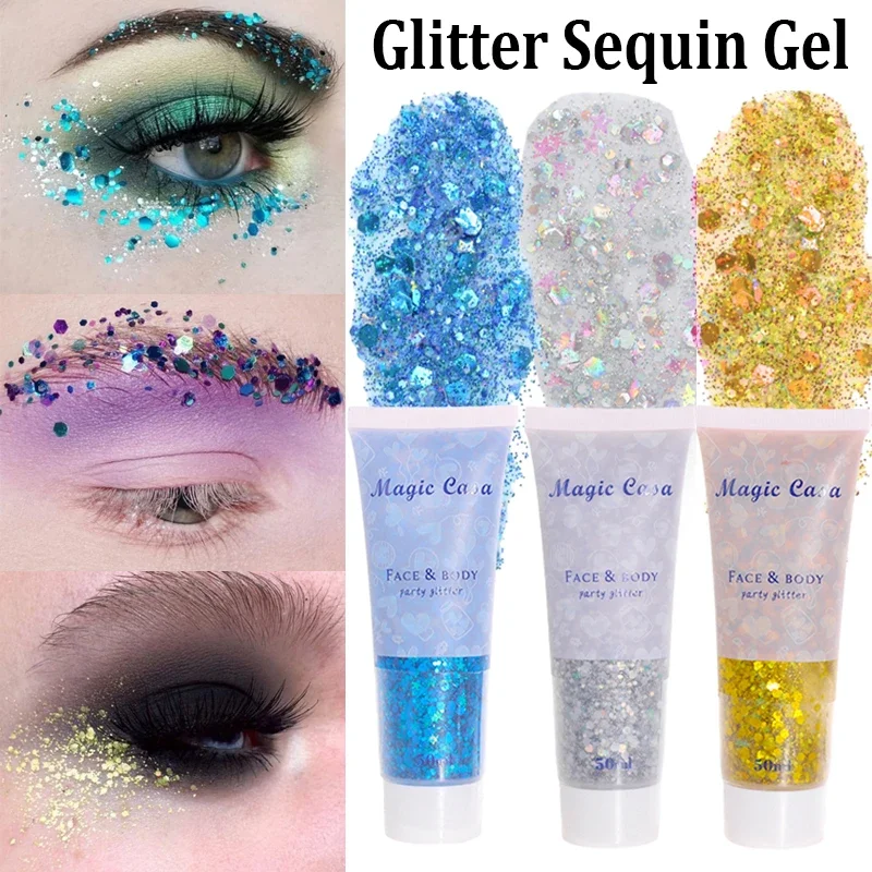 Gel de lentejuelas brillantes para cara, cuerpo, labios, ojos, uñas, sombra brillante DIY, Gel brillante, decoración de lentejuelas de colores, maquillaje duradero