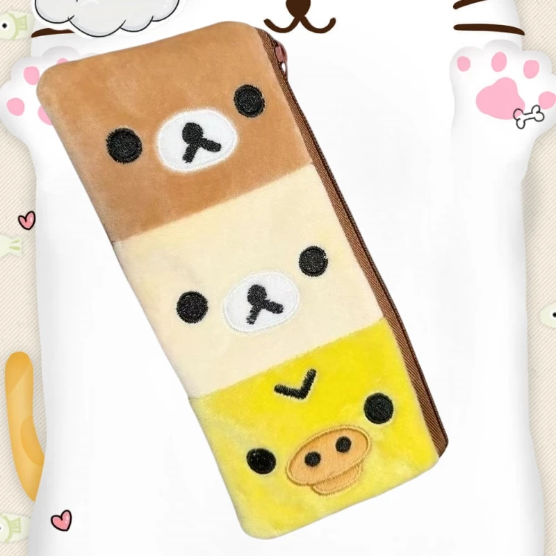 Niedliches Rilakkuma Plüsch-Federmäppchen Kawaii Cartoon Anime Große Kapazität Desktop-Schreibwaren-Aufbewahrungstasche Multifunktionales Federmäppchen – Detail 5