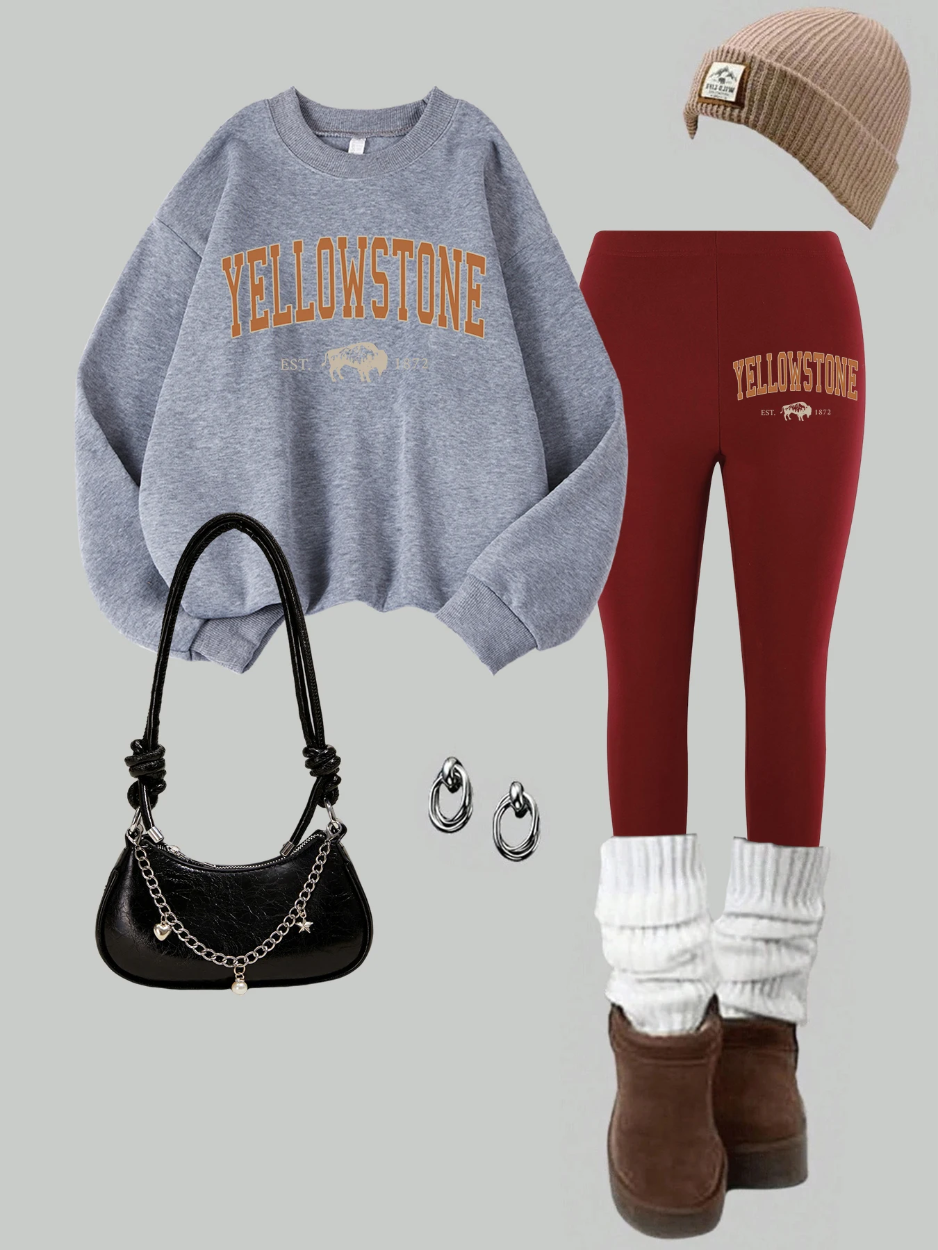 2 peça feminina yellowstone est.1872 gado impresso moletom leggings conjunto casual velo quente calças com capuz outono roupas femininas