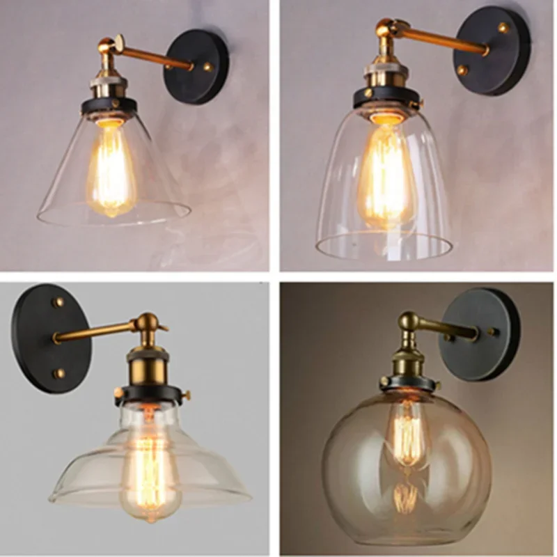 

Indoor Lighting Vintage Style Wall Sconce Hallway Glass Wall Lights Industrail LED Wall Lamps Restaurant Cafe E27 Light Fixtures