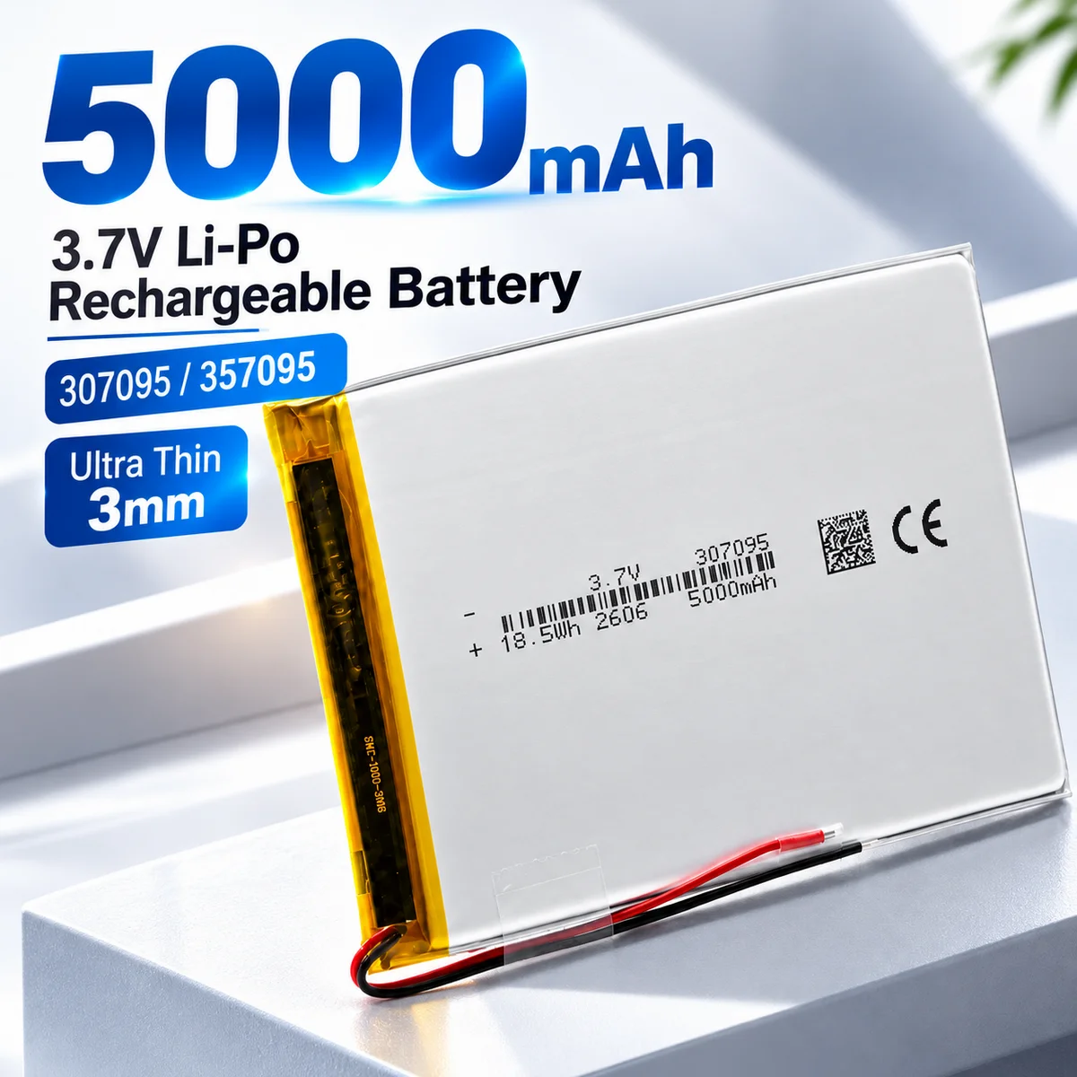 5000mAh 3.7V 307095/357095 Li-Polymer Rechargeable Replacement Battery Cell for 8/9 Inch GPS, MID, Smartphone and Tablet 1/12PCS