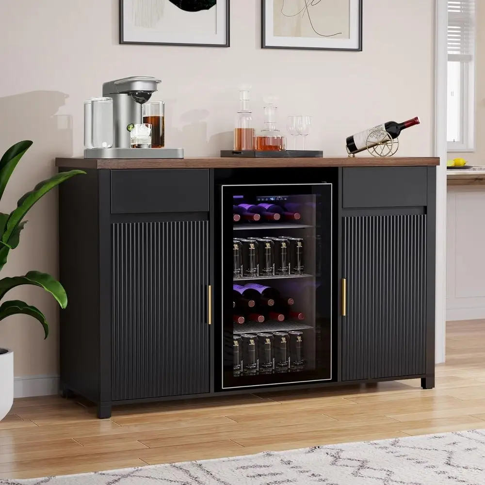 

Contemporary Buffet Cabinet with Integrated Mini Fridge and Wine Storage, 53.2 Length