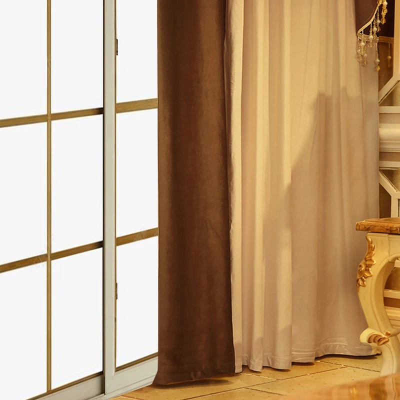 2pcs curtain light luxury European living room high-grade bedroom thickened flannelette villa floor curtain, no valance 6