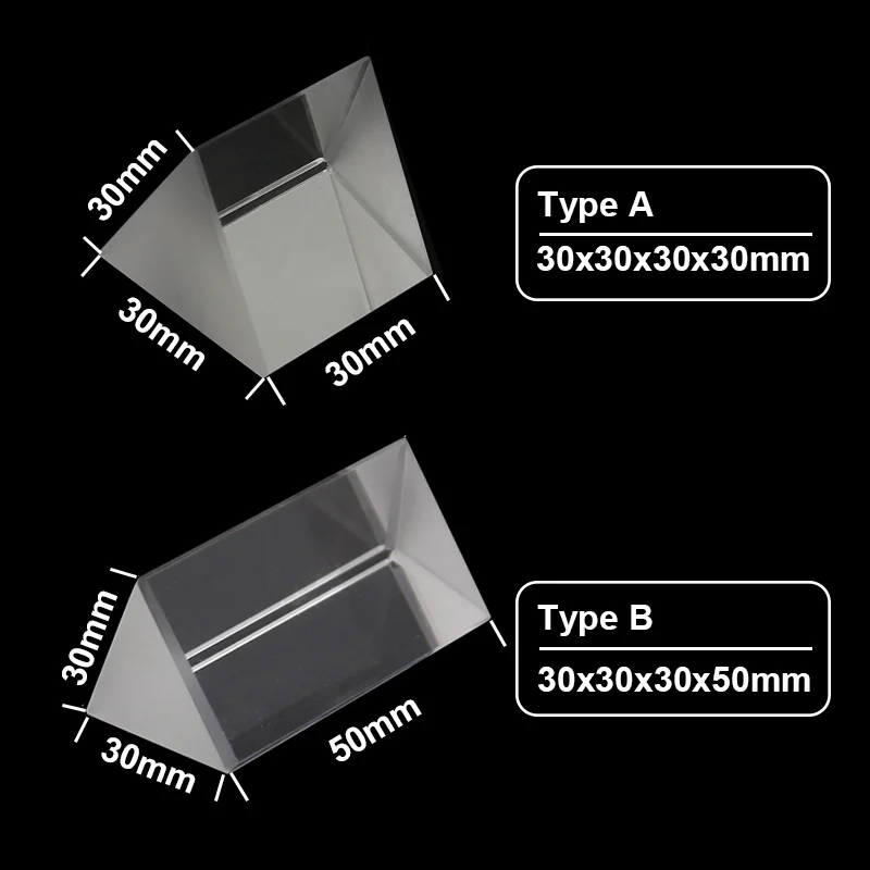 Optical Triangular Prism Physics Educational Tool Refractor Teaching Light Spectrum Prism Length 50mm 30mm Children Gift