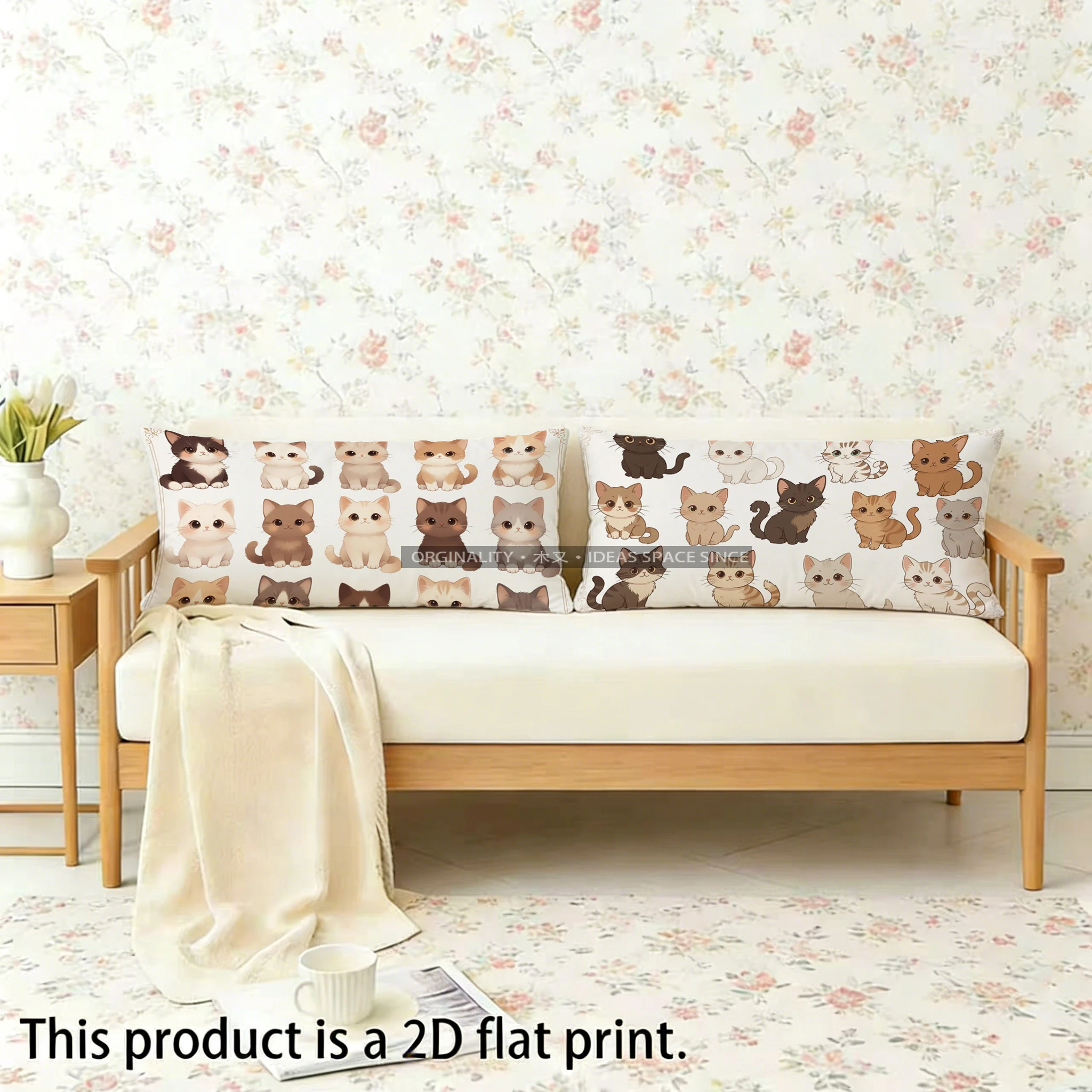 Cute Cats Pattern Pillow Covers Suitable For Sofa Bedroom Car Pillow Cover Cushion Rectangular Back Cushion