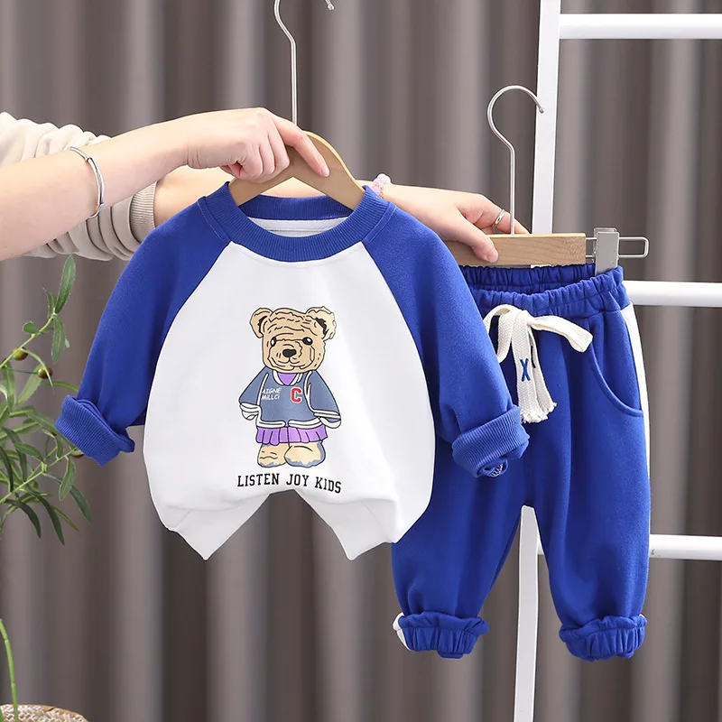 

Luxury Baby Boy Set Clothes Outfit 2023 Spring Cartoon Printed Pullover Long Sleeve T-shirts and Pants Kids Girls Sprot Suits