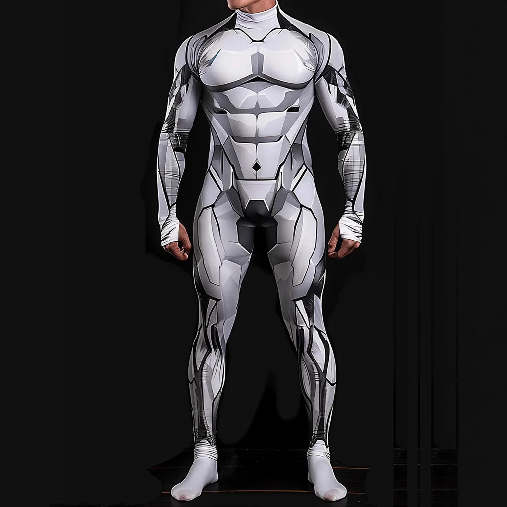 

Cyber Punk Machinery Jumpsuit Cool 3D Muscle Robot Cosplay Bodysuit Steampunk Costume Halloween Party Shows Men Women Zentai