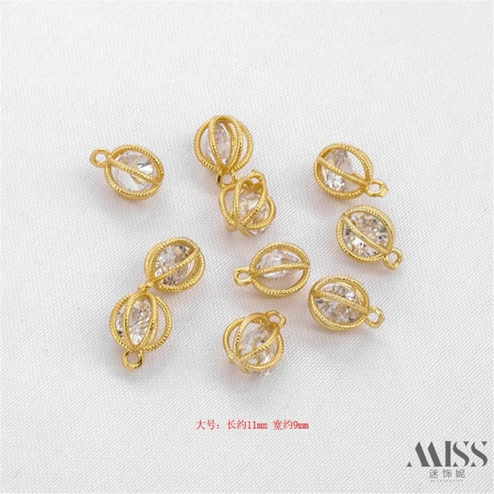 Pendentif boule lanterne en Zircon plaqué or 14K, accessoires creux, pendentif à breloque, chaîne décorative faite à la main, matériel de bijouterie