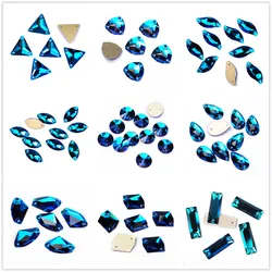 YANRUO Blue Zircon Sew On Crystal Flat Back Gems DIY Needlework Sewing Applique Jewelry Making Crystal For Wedding Dress