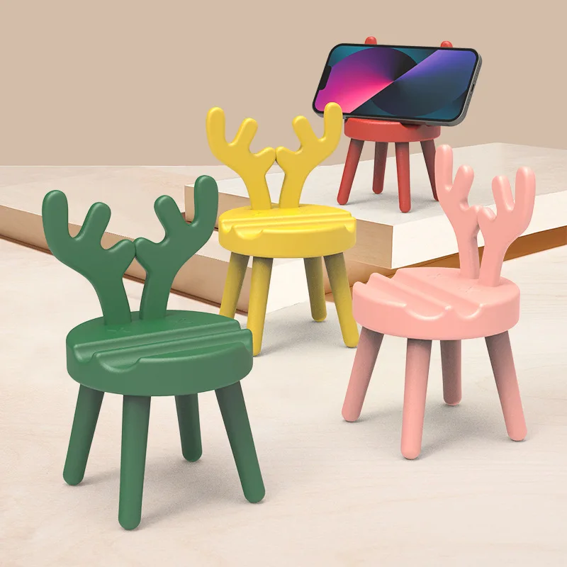 

Mini Cartoon Chair Creative Stand Rabbit Deer Dragon Chair Shape Desktop Phone Holder Mobile Phone Accessories For Kids Gifts