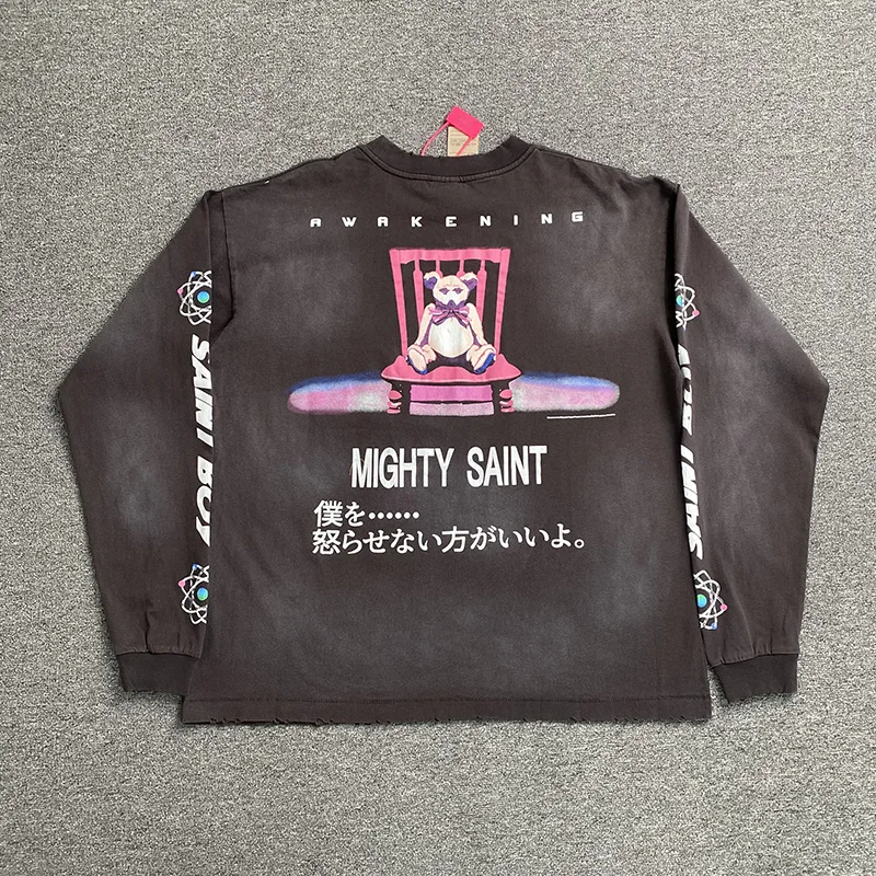 الكرتون أنيمي الطباعة أفضل جودة تي شيرت خمر فضفاض عادية سانت كم طويل تي شيرت الرجال امرأة شارع العليا خمر #2