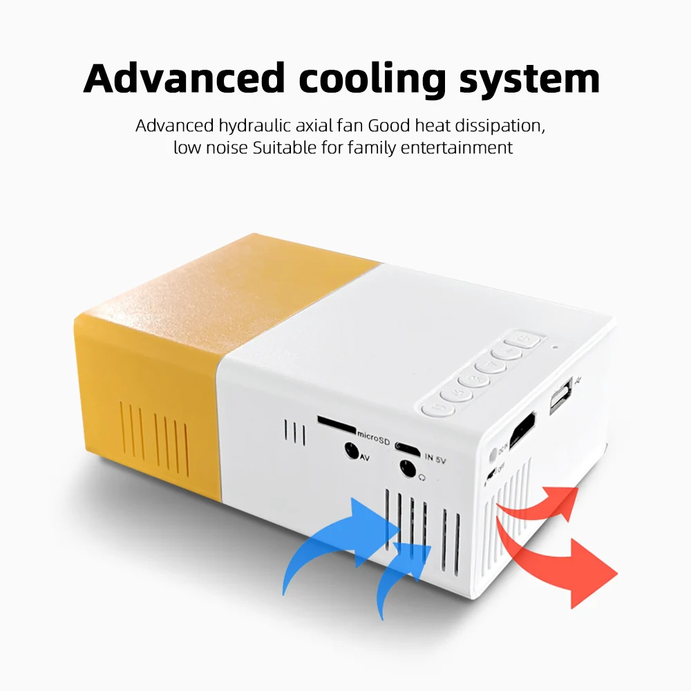 YG300 Pro Mini LED Projector Wired Mirror SmartPhone 1000 Lumen 320x240P HDMI Compatible USB Audio Home Theater Media Player