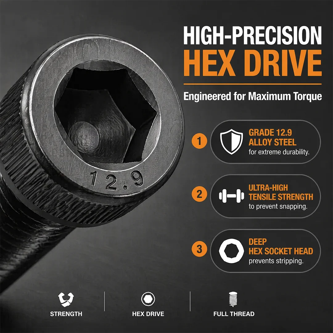 5/20pcs Hexagon Hex Socket Cap Head Screw Bolts M2 M2.5 M3 M4 M5 M6 M8 12.9 Grade Carbon Steel Allen Screw DIN912