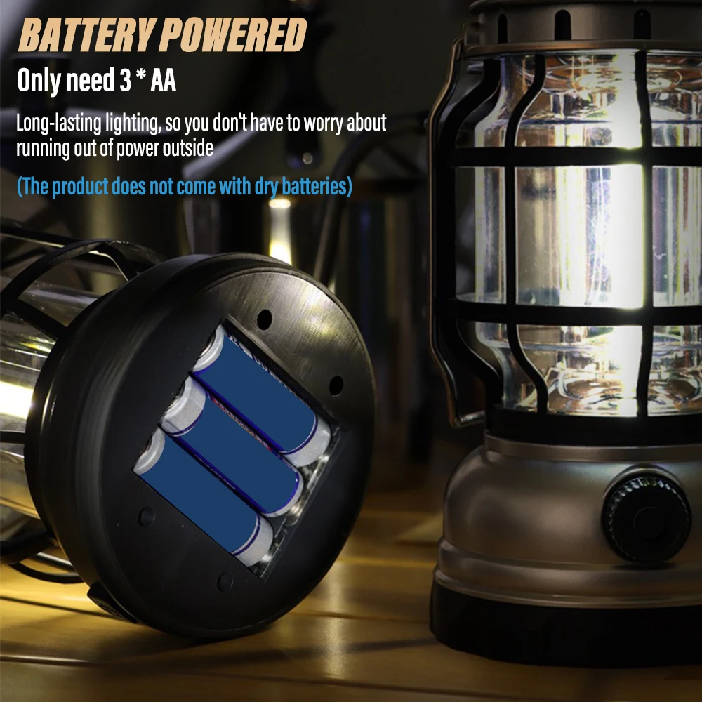 Super Bright LED Camping Light Rechargeable Flashlight Outdoor Portable Carrying Light with COB Beads and Infinitely Dimmable