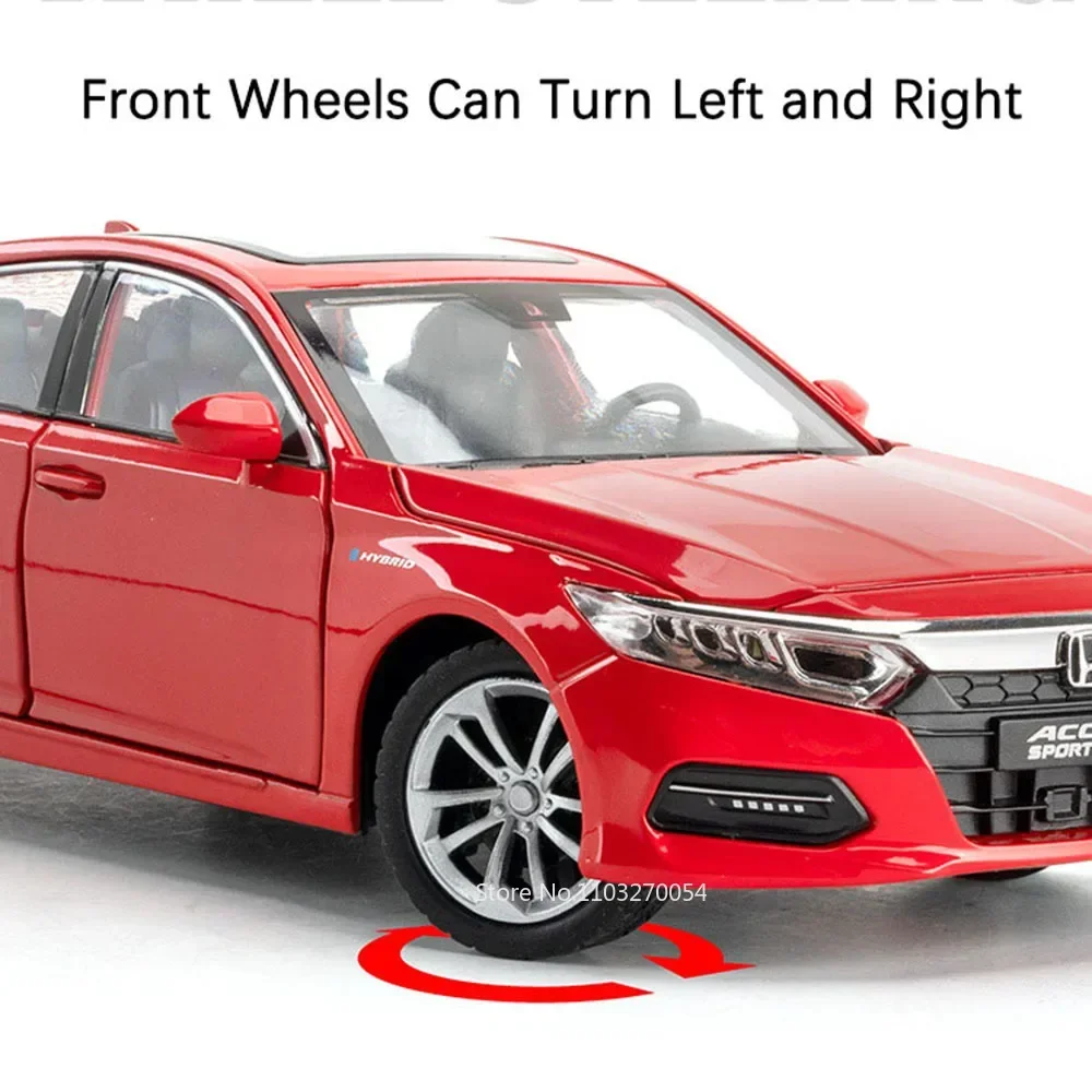 ホンダアコード-子供用ミニチュアミニチュア車モデルおもちゃ、合金、6ドアが開いている、音と光、プルバックおもちゃ、誕生日プレゼント、1:24