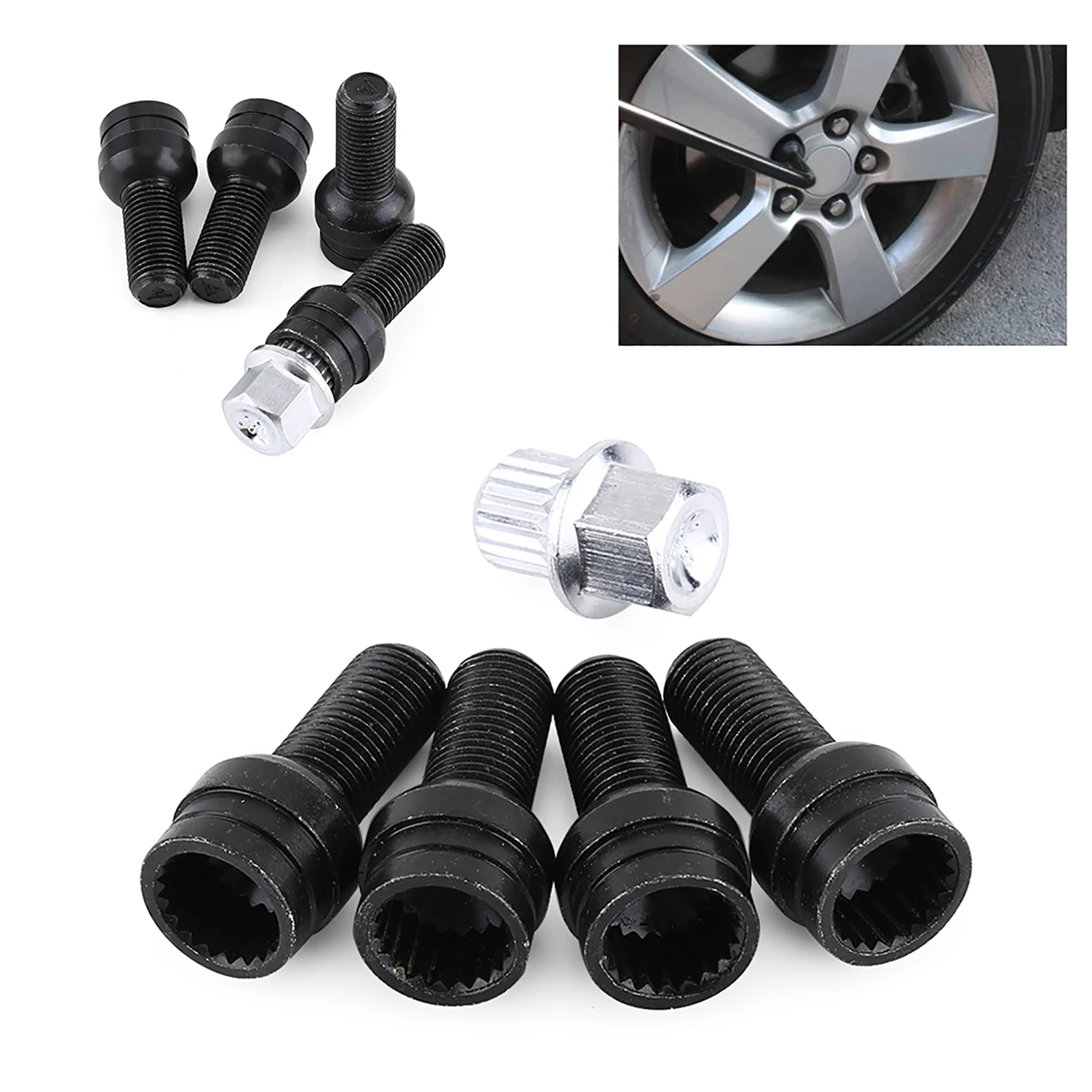 5pcs Locking Wheel Nuts Bolts Sets (4+1) Security Key For VW AUDI A3 A4 A5 Bora M14x1.5