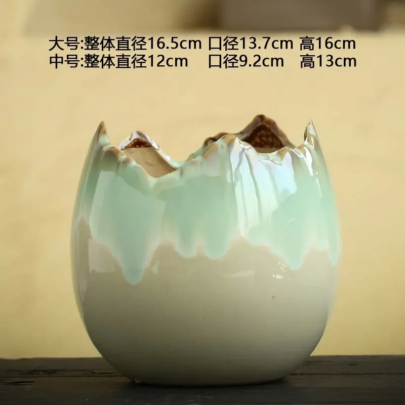 Creative Succulent Flowerpot Ceramic Stoneware Breathable Gap Personality Old Pile Green Plant Green Dill Spider Plant Iron