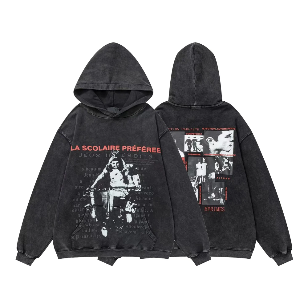 Y2k جرافيك هوديس الشارع الشهير القطن نمط الشارع سانت مطبوعة المتضخم هوديس خمر عادية ريترو الرجال مقنعين قميص العرق #2