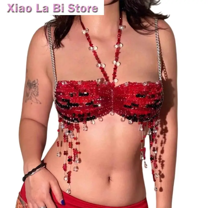 

XXFD Beaded Layered Body Chain Bra Chest Chain Raves Party Costumes Body Jewelry