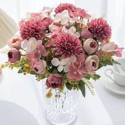 Artificial Flower Tea Buds Hydrangea Home Vase Table Outdoor Garden Wreath Wedding Bridal Bouquet Festival Diy Gift Props Decor