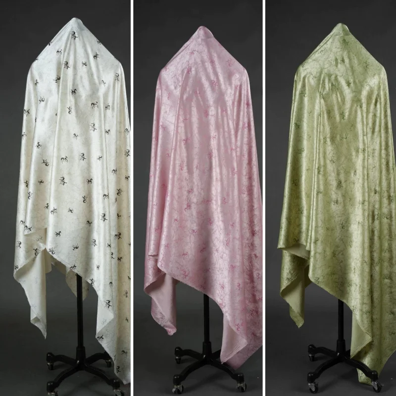 Ink Wash Galloping Horse Pure Acetate Satin Fabric Lustrous Smooth Satin Cloth Chinese Style Hanfu Qipao Dress DIY Material
