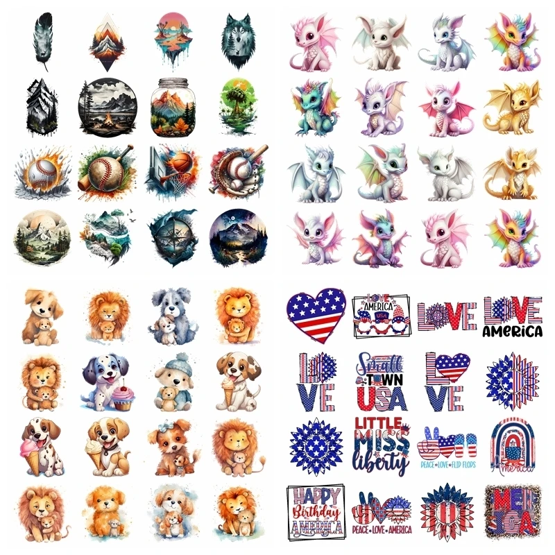 Cartoon dinosaur lion animal set heat transfer iron on printing vinyl stickers T-shirt stickers DIY Toy doll clothing decoration