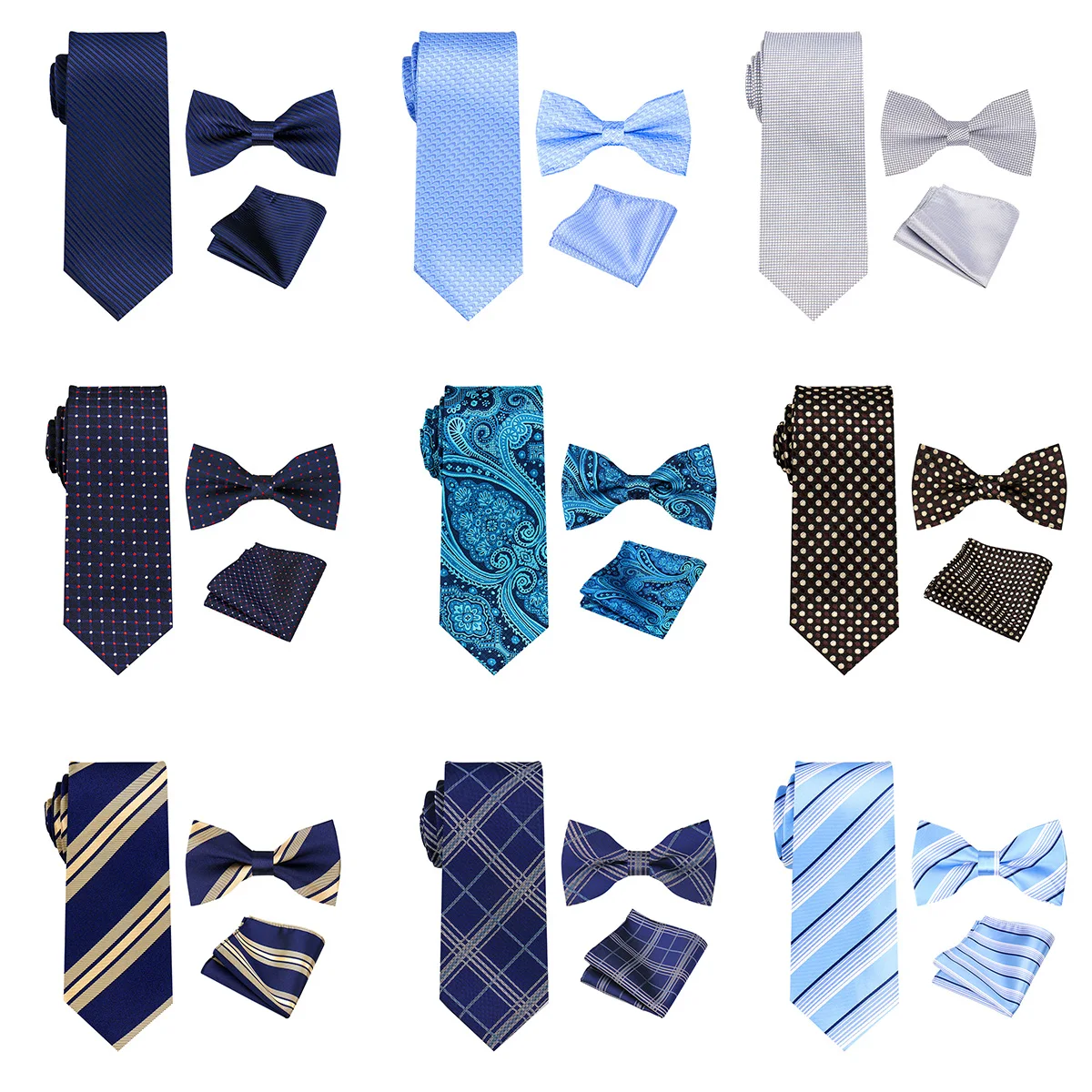 

58 Styles Men Tie Sets New Fashion Luxury Classic Stripe Tie Bow Tie Pocket Square Paisley Floral Polka Dot Wedding Business