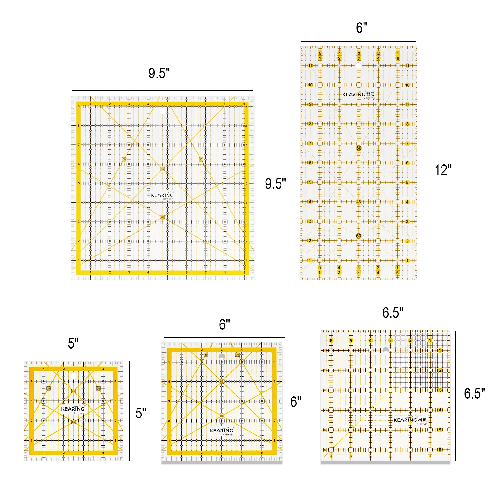 Kearing Acrylic Quilting Ruler Transparent Fabric Cutting Ruler Grid Lines Sewing Measuring Tool for Tailor Patchwork Craft