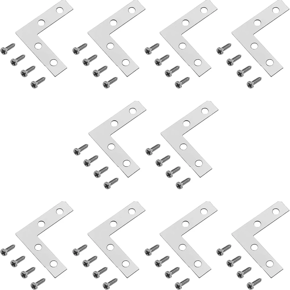 

10Pcs Flat L Shape Bracket Flat Corner Brace Shelves Right Angle Corner Brace Repair Plate for Wood Furniture Chair Fasteners