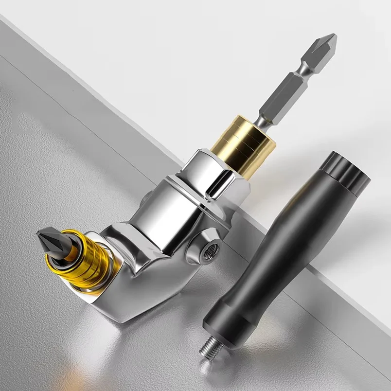 90 Degree Right Angle Drill Adapter, Double Head Self-Locking Screwdriver Bit Corner Attachment for Tight Space Work