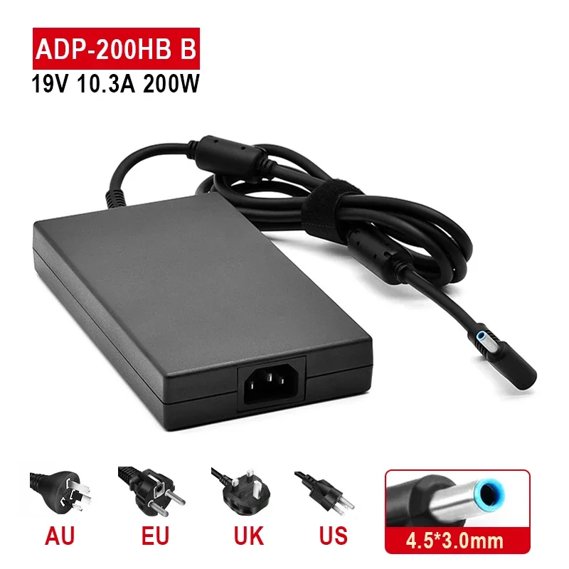 Adaptador de Alimentação ca para Laptop Carregador para hp Zbook 17 g5 g3 Omen 15 17 Tpn-ca03 Tpn-da10 Adp200hb b 19.5v 10.3a 200w 45×35 mm