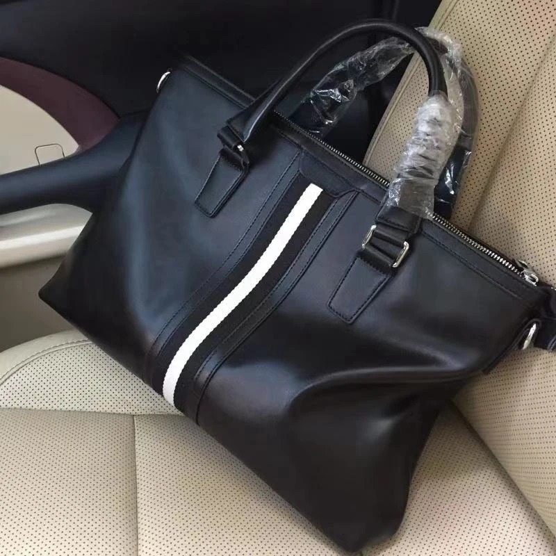 

Luxury B Style Briefcase Bag Fashion Striped Design Business Causal Men Leather Handbag Large Capacity Computer Handbag