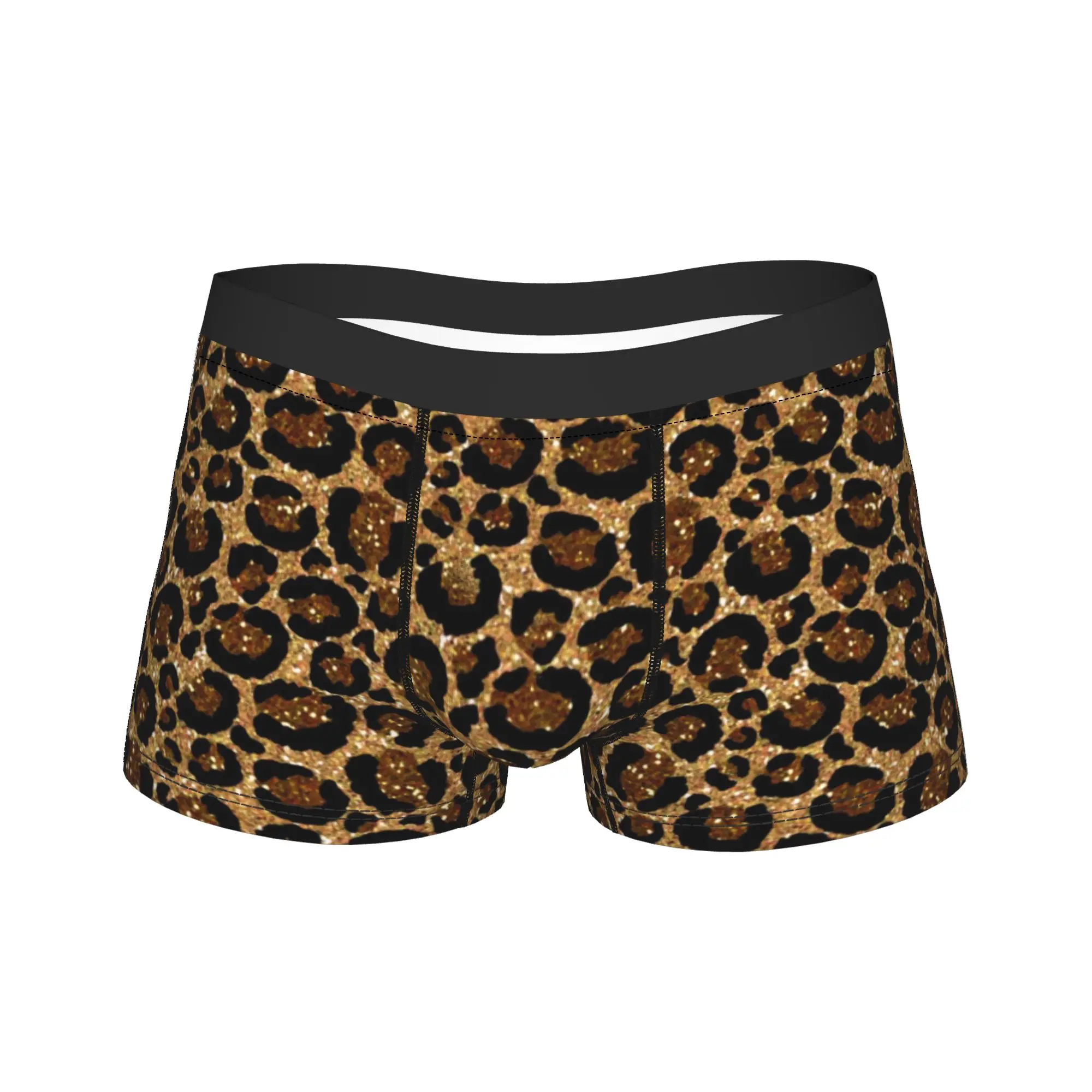 

Trendy leopard print with glitters Shorts Briefs Underwear High Quality Males Comfortable Trunk Printing Large Size Underpants