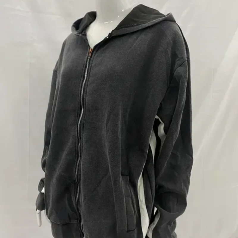 الرجعية شارع العليا شريط مطبوعة المياه غسلها الخريف الشتاء الأمريكية فضفاض ممارسة قلنسوة بسحاب الرجال النساء سترة معطف أعلى