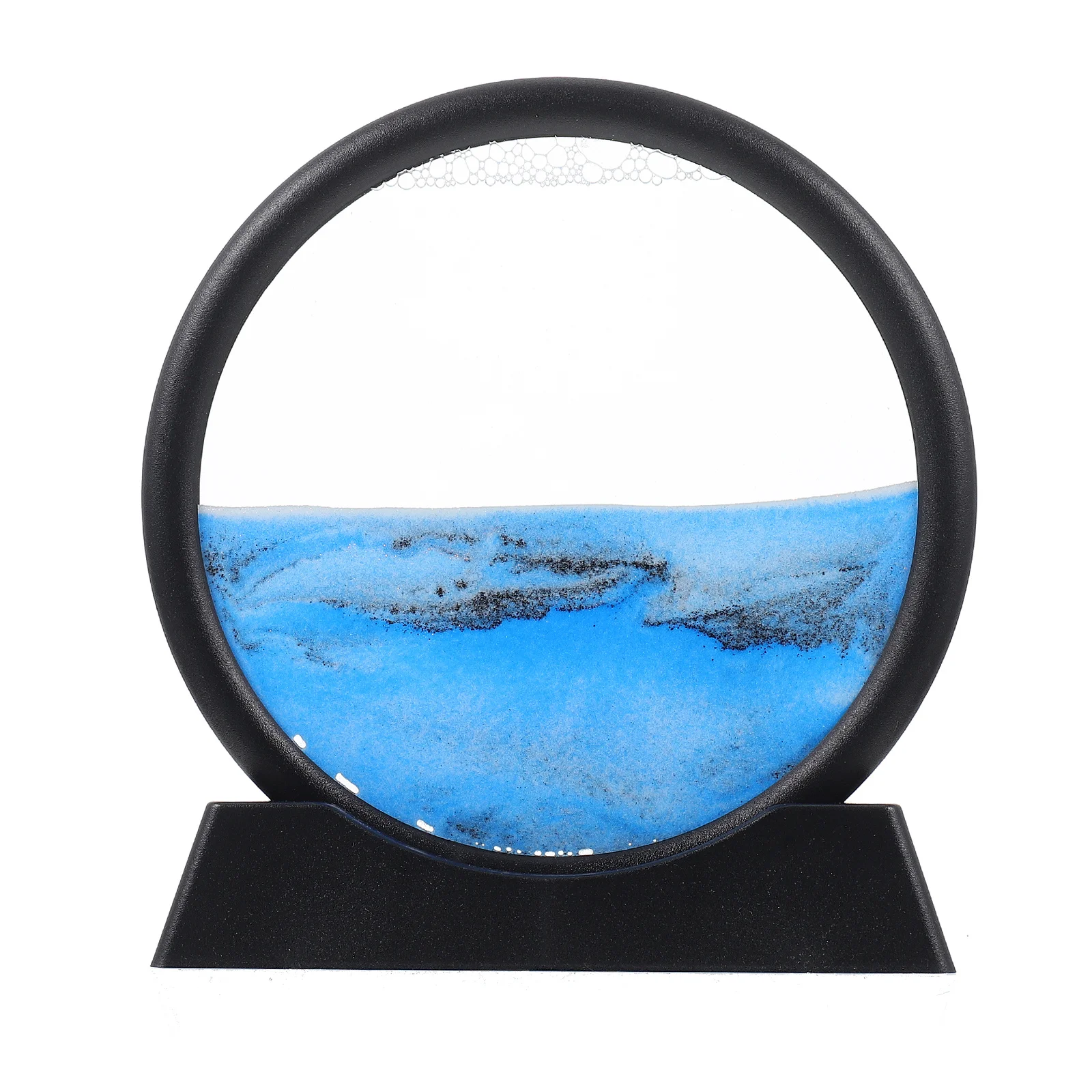 丸いガラスの3D深海砂景フローサンド額縁、オフィスデスクトップ装飾用、芸術的な流砂絵画飾り