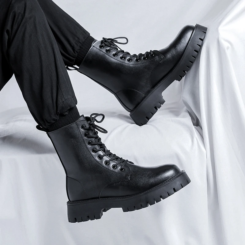 

Men High Top Boots PU Thick Sole Comfortable Classic Workwear Motorcycle Boots Men Boots