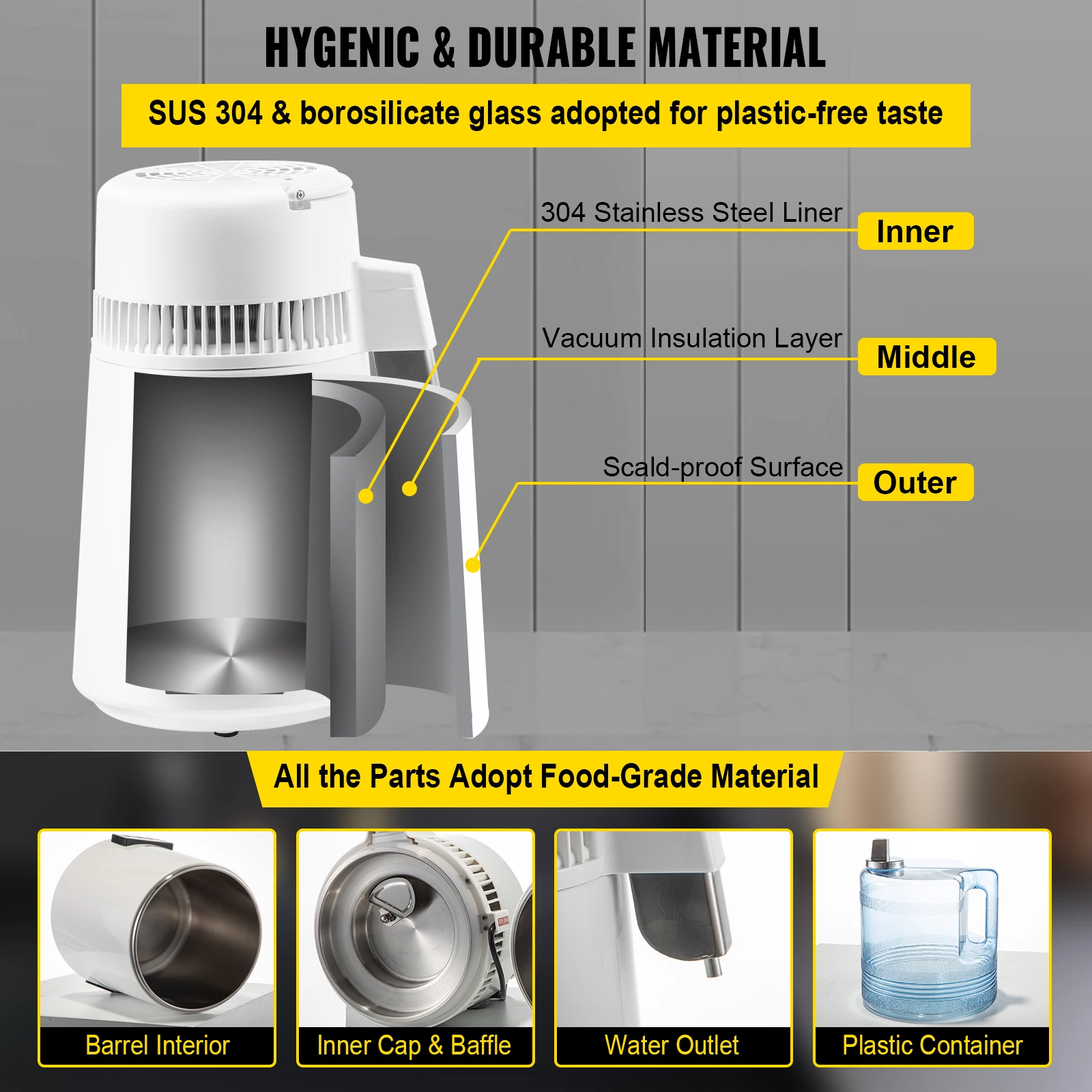 VEVOR 4L Chưng Cất Nước Sạch Nha Khoa Chưng Cất Nước Lọc Điện Chưng Cất Máy Lọc Nước Cho Các Văn Phòng Sử Dụng Tại Nhà