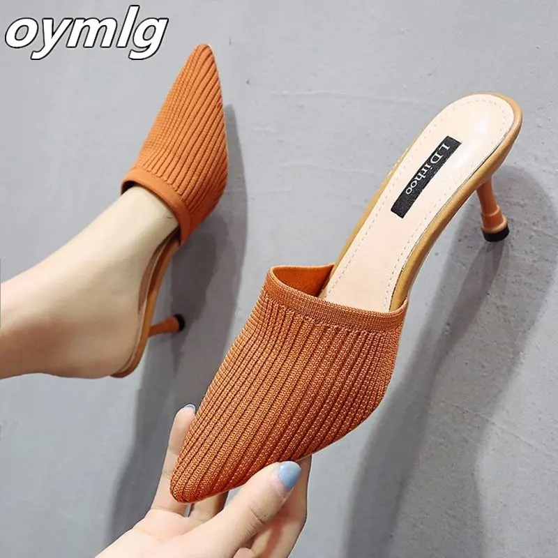 

2020 summer womenSlippers women wear thin heels with heels Baotou sandals slippers breathable wild fashion high heels half drag