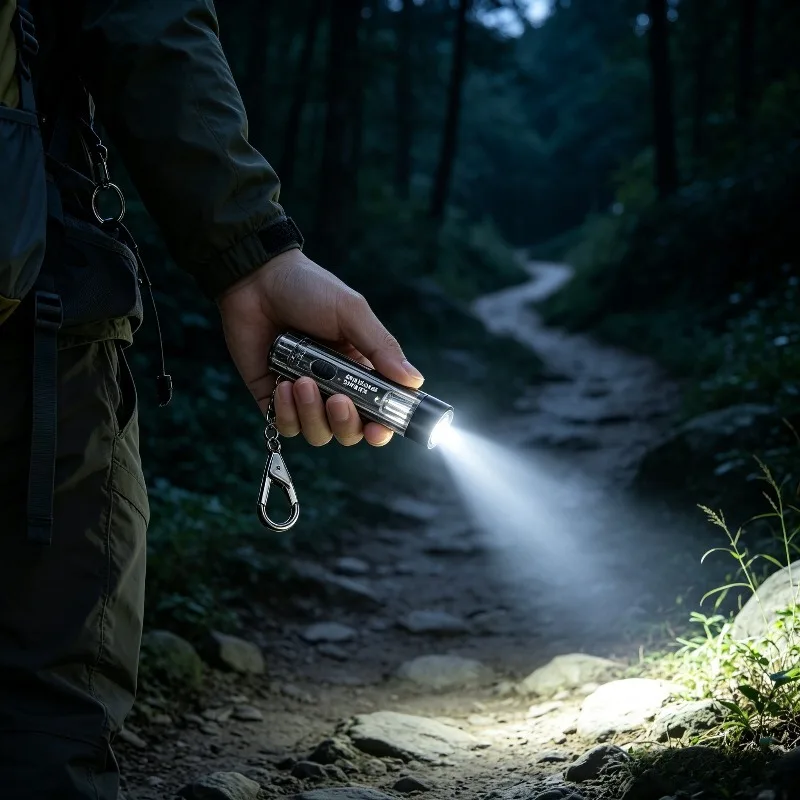 Smiling Shark  Multifunctional Keychain Flashlight USB Rechargeable LED Waterproof Torch Warning Light Portable TIP-0020