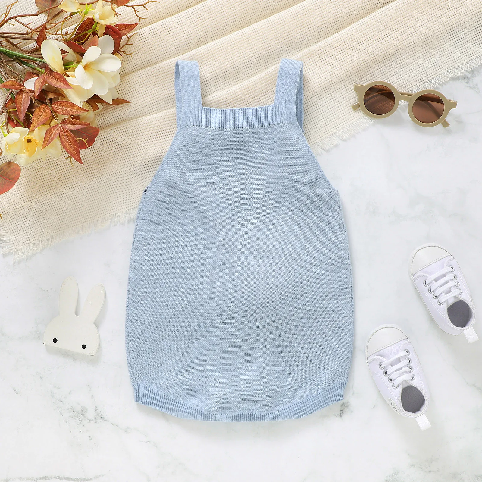 0-18M Newborn Infant Sweater Romper Cute Bunny Embroidery Sleeveless Knit Bodysuits Jumpsuits Baby Boys Girls Clothes Overalls